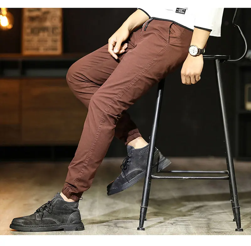 Брюки мужские повседневные хлопковые облегающие эластичные прямые штаны на