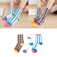 autumn and winter new style cotton college style trendy plaid cute rainbow tube fashion casual socks female candy color stripes