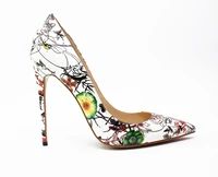 female sexy multicolor flower pumps stiletto heels pointed toe floral leather shallow wedding high heels banquet dress shoes