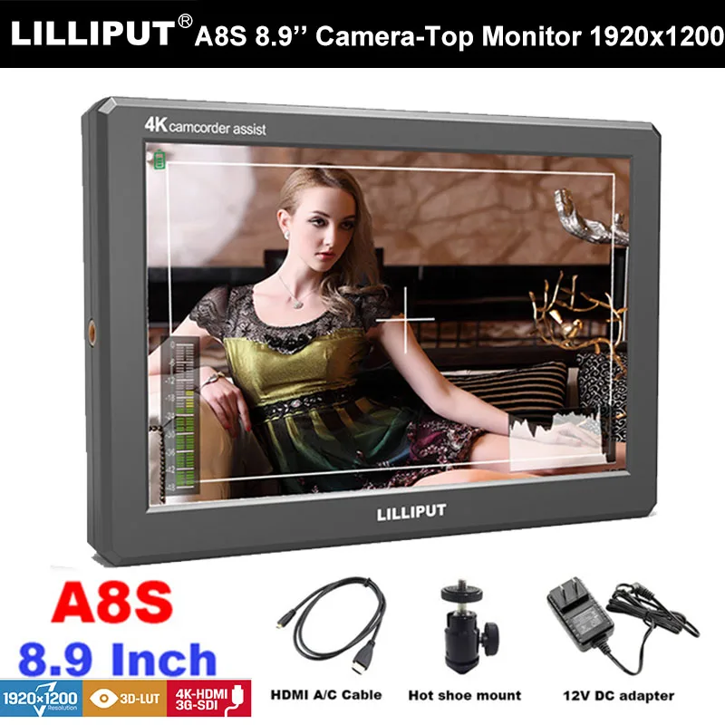 Lilliput A8S 8 9 ''DSLR камера топ подал монитор видеокамера ЖК Экран Дисплей 1920x1200 бит