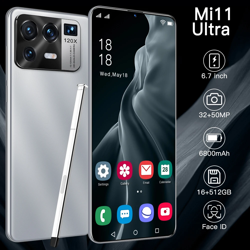

Global Version Mi11 Ultra 6.7 Inch Smartphone 6800mAh 16+512GB 32+50MP Face ID Full Screen Unlocked 5G Android11 Mobile Phone