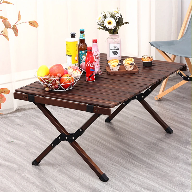 

Egg Roll Foldable Wooden Camping Table Home Garden BBQ Party Desk Folding Fishing Hiking Travel Tables With Storage Bag