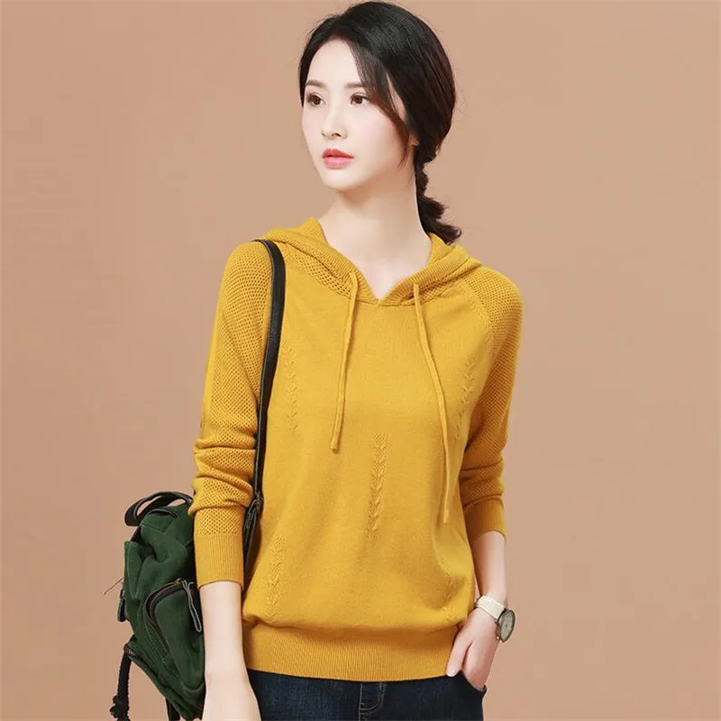 2021 Knittde Women Sweater Casual Soft Hooded neck Jumper Fashion Slim autumn and winter Pullovers | Женская одежда