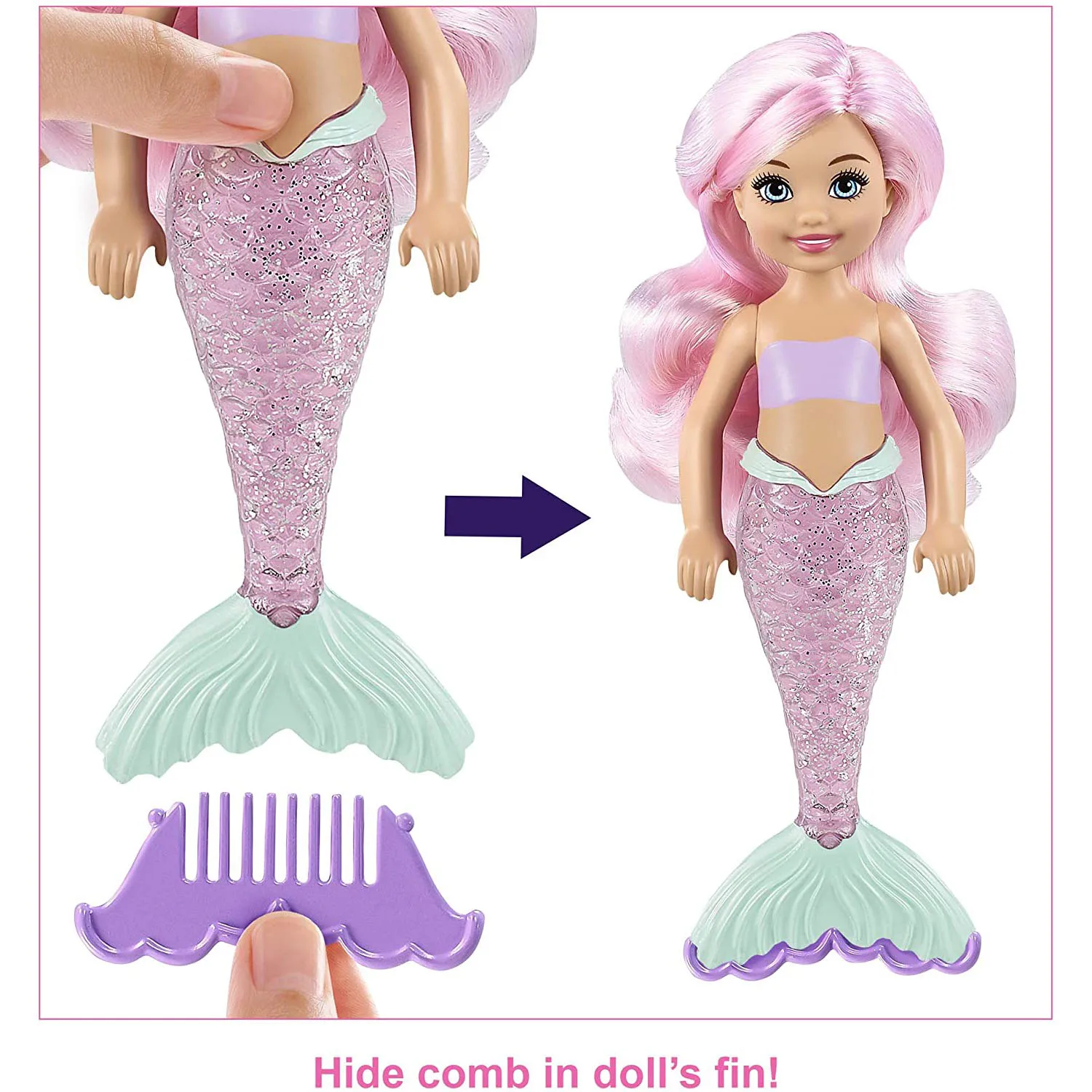 

Barbie Color Reveal Chelsea Mermaid Doll with 6 Surprises 3 Mystery Bags Crown & Fin Comb Children Toy Birthday Gift