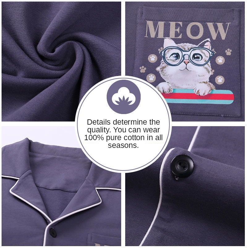 Pajamas Spring and Autumn Cotton Men Loose Large Yards Lapel Long-sleeved  Women Pajamas Sweet Cotton Home Wear Couple Pajamas