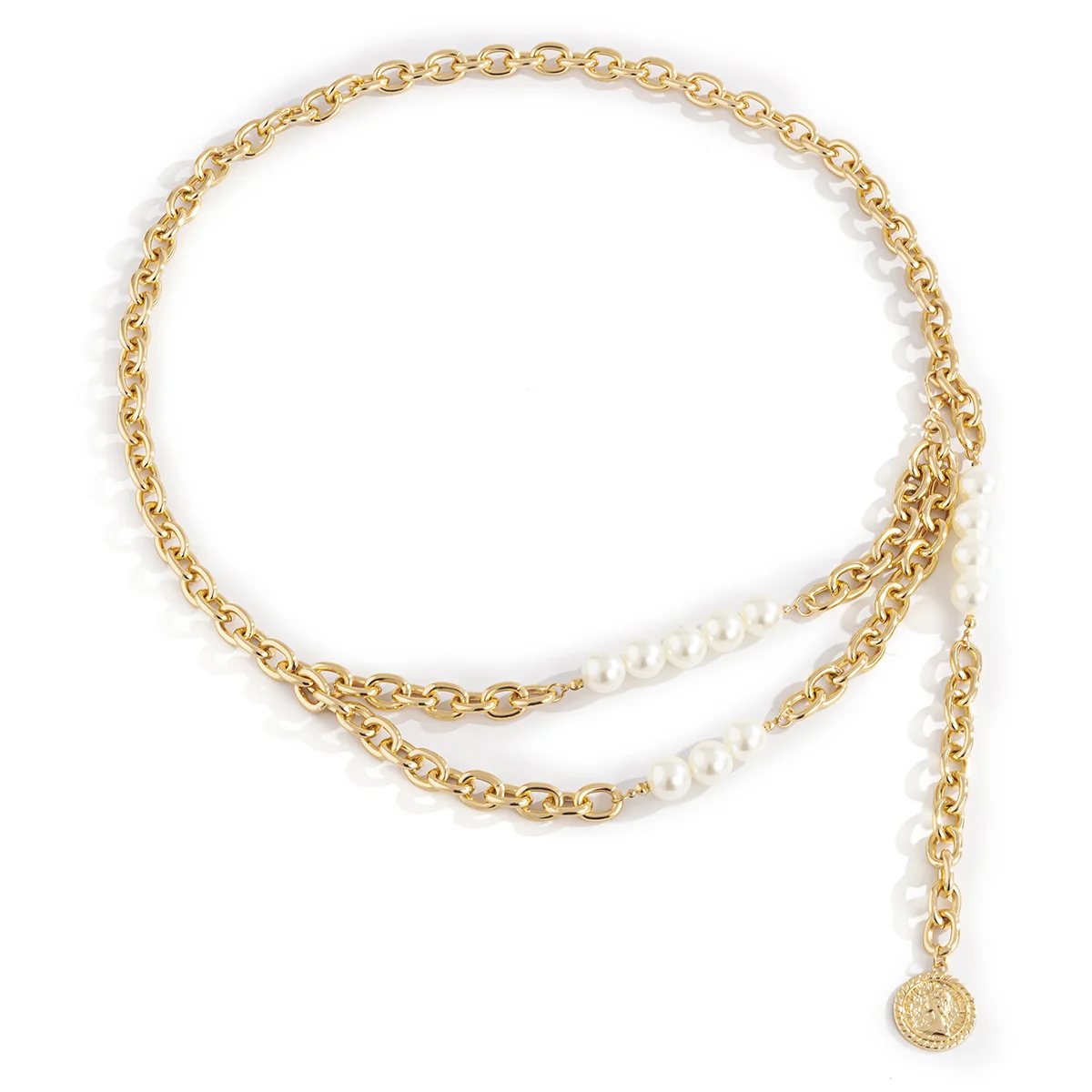 

Hobbyworker Gold Layered Pearl Carved Coin Multilayer Waist Thick Chain for Women and Girls Body Accessories Jewelry