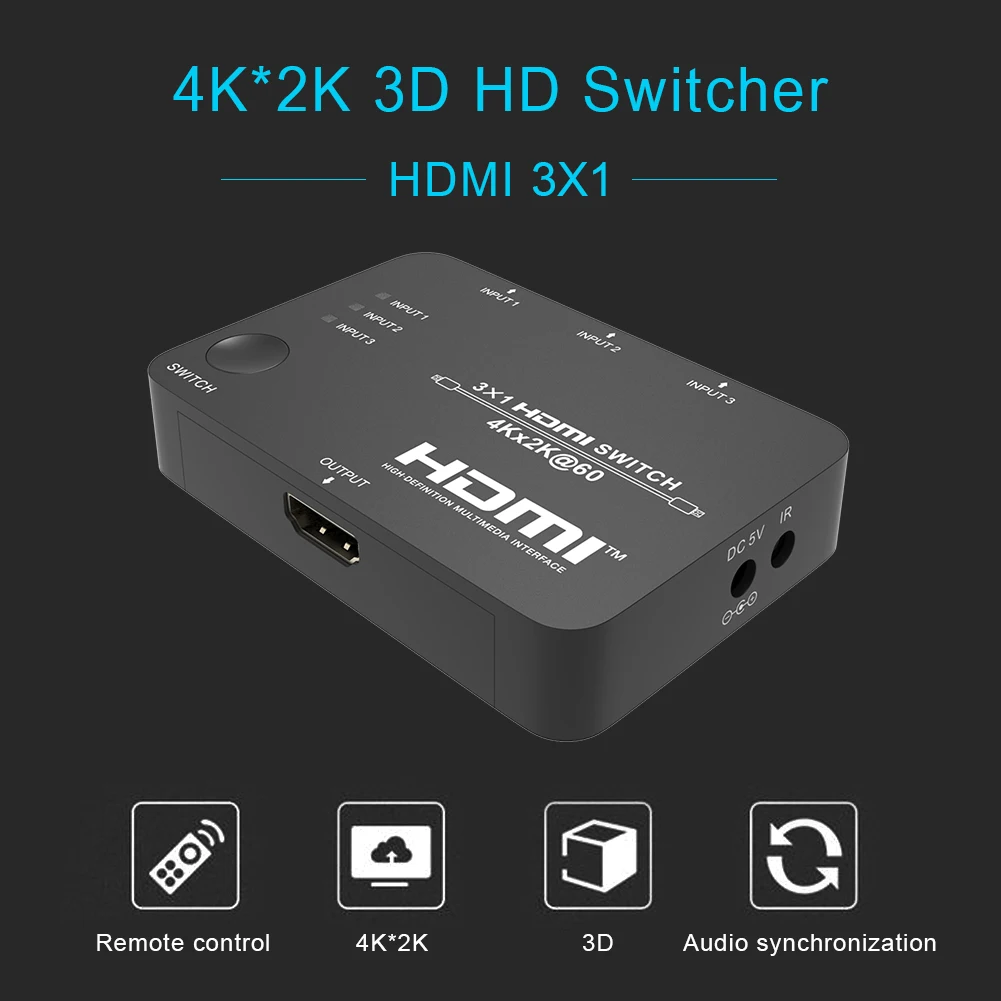 

4K 2K 3x1 3 в 1 выход HDMI-совместимый переключатель 1080P HD видео 3 порта концентратор разветвитель коробка адаптер для DVD ПК ноутбука тв