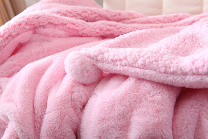 

Blanket Rabbit Fur Lamb Fleece Blankets Balls Chunky Knit Blanket vs pink Bedding Throw Thick Warm Sofa Blanket for Sofa Car