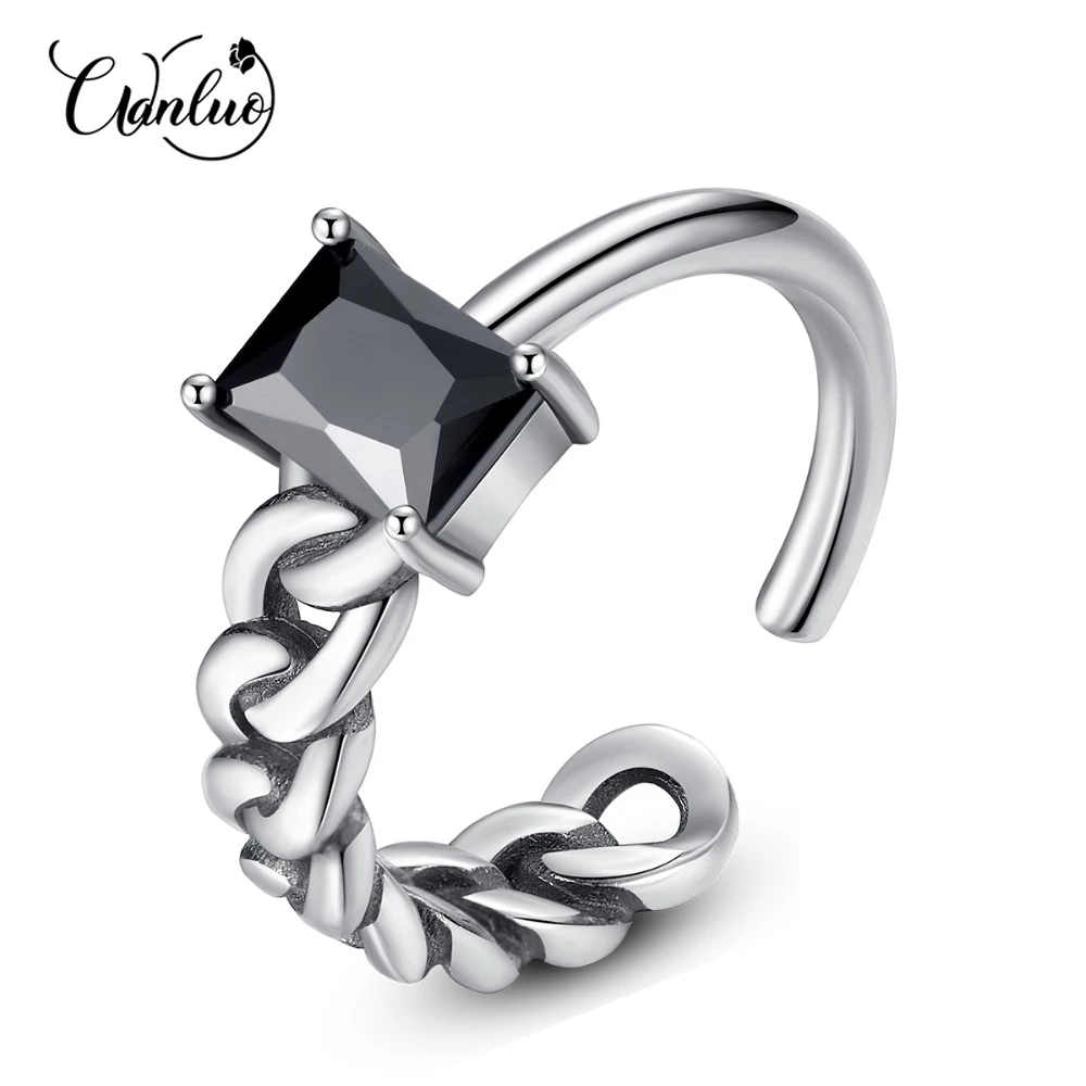 

WANLUO 100% Sterling Silver 925 Rings Zircon Stone for Women Retro Twist Adjustable Bijoux Bague Femme De Marque Personalized