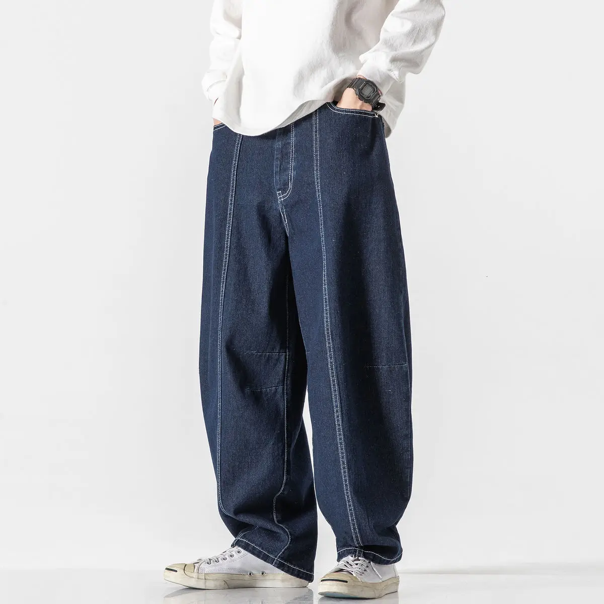 

20 wide-leg denim men loose straight retro daddy pants youth Korean trend ins trousers