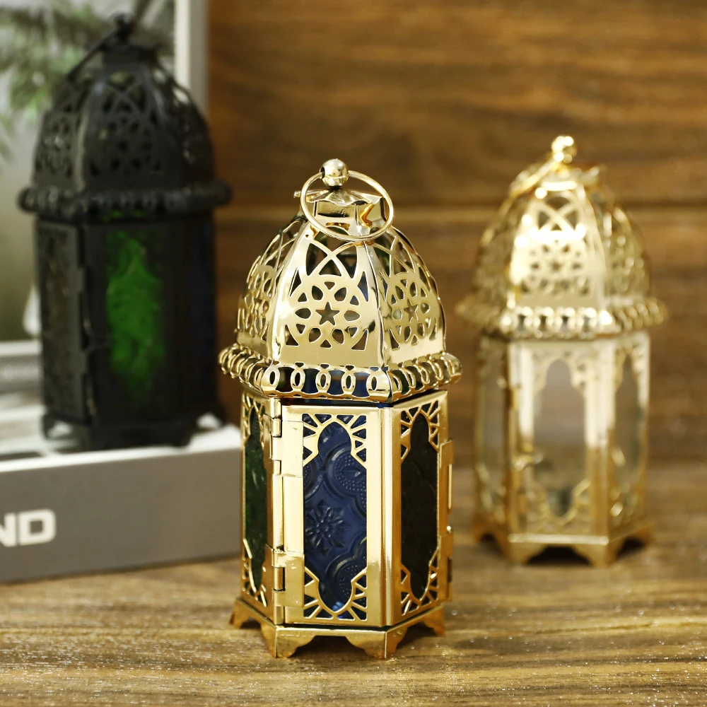 EID Palace Metal Lantern Candle Holders Luxury Candlestick Iron Lamp For Home Ramadan Arab Hanging Muslim Party Supplies | Дом и сад