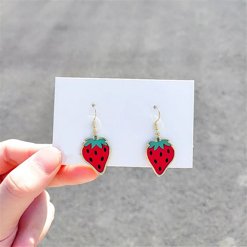 Cpop Handmade Leather Earrings for Women Gold Red Strawberry Pendant Fashion Female Jewelry Accessories Hot Sale Gift | Украшения и