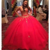 2022 sweet 16 dresses red ball gowns sweetheart gorgeous quinceanera dress gold appliques lace girl party formal prom evening go