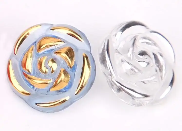 10pcs Crystal Buttons Candy Color Gold Edge Clear Rose Flower Acrylic Buttons for Decoration Handmade Craft Sewing Accessories