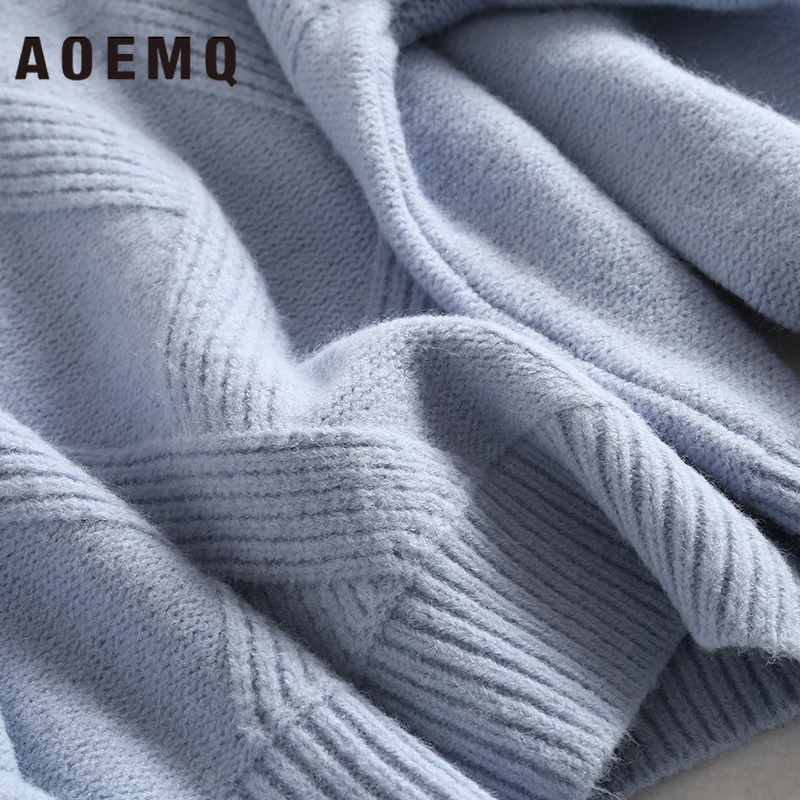 AOEMQ/Повседневные свитера 4 однотонных цветов Плотные зимние теплые с