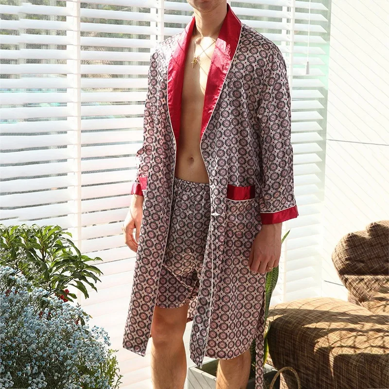 Халат-кимоно Мужской Шелковый атласная пижама одежда для сна