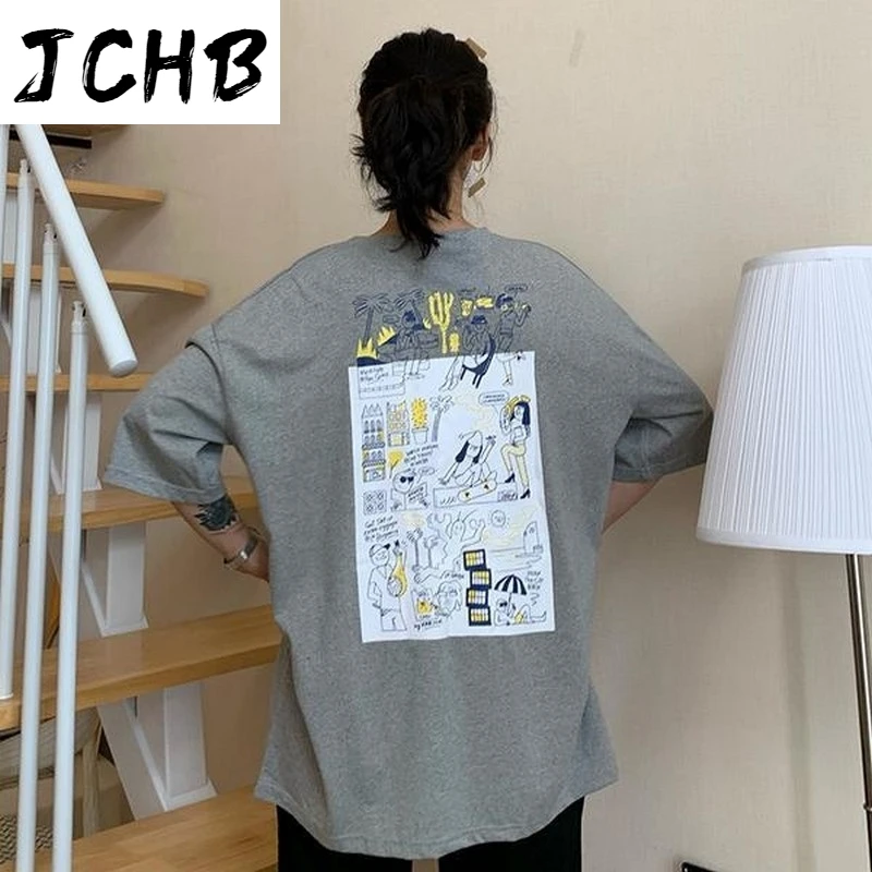 

2021 Ins Fashion T-shirt Female Cotton T-shirts Large Size Causal Loose Korean Summer New Short-sleeved Printing Female Top Tees