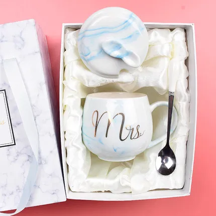 C OUSSIRRO натуральный мрамор фарфоровая кофейная кружка Mr and Mrs чай чашка молока творческий подарок на свадьбу юбилей - Цвет: C