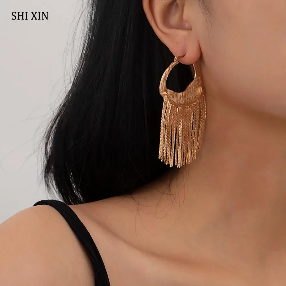 

SHIXIN Egirl Geometry Drop Earrings With Metal Tassel Earrings for Women 2020 Fashion Fringe Earrings Hanging Statement Jewelry