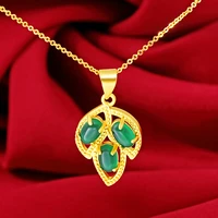 indian jewelry 24k gold color green rhinestone simple vintage leaves pendant necklace statement couples choker women accessories