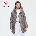HaiLuoZi Новинка 2021, женское короткое пальто с высоким воротником, зимняя куртка с капюшоном, модная женская парка с Диагональной молнией, Классическая верхняя одежда 6036