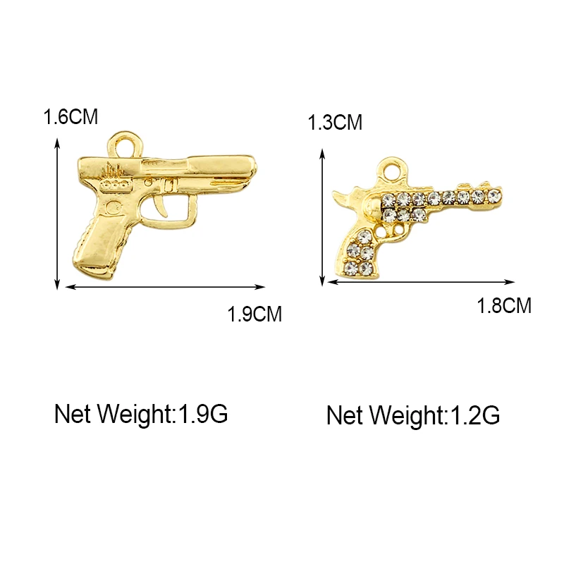 

10Pcs Charms Pistol Gun Rhinestone Handmade Craft Pendant Making Fit Vintage Gold Color DIY For Bracelet Necklace Accessories