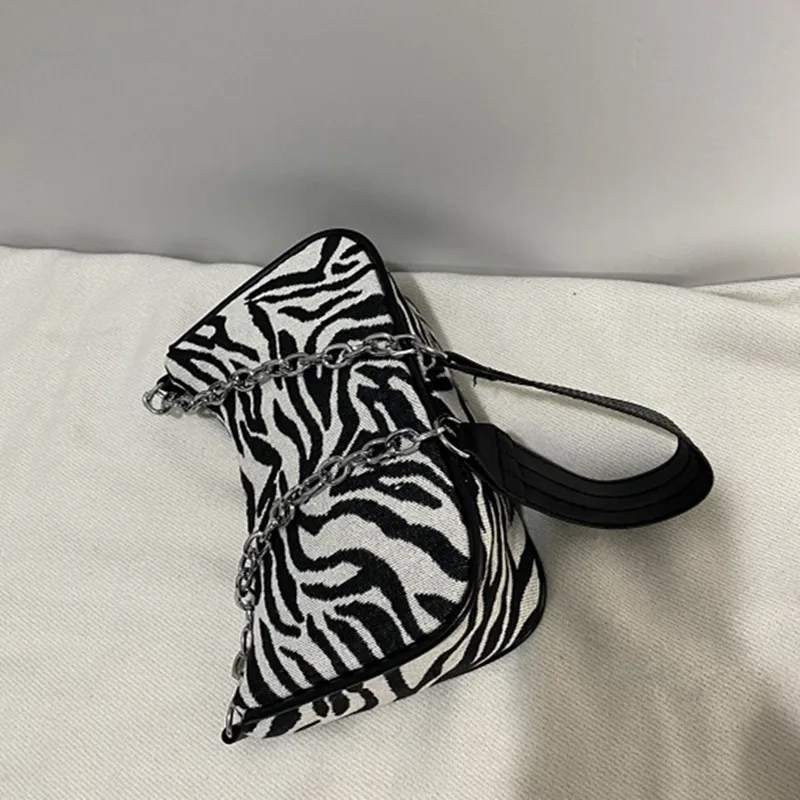 

2021 new high-grade chain cotton bag with zebra print armpit bag for women fashion party party shoulder bag