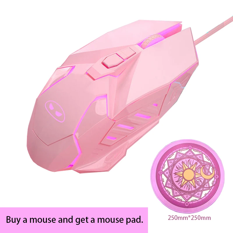 

Pink Wired USB Gaming Mouse for girls cute Mice for Office Computer Mouse For Desktop Laptop Ergonomic Gamer Mousees mouse pad