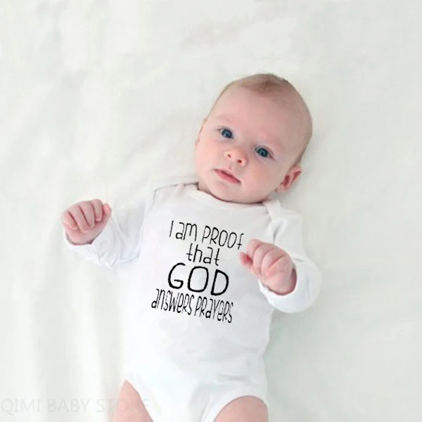 

Newborn Toddler Infant Baby Girl Boy Cotton Clothes Autumn Long Sleeve I Am Proof That God Answers Prayers Letter Bodysuit