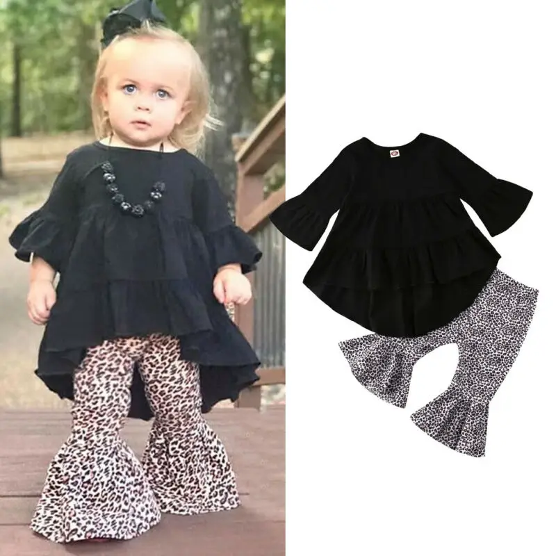 Комплект детской одежды для маленьких девочек черное платье с длинным рукавом и