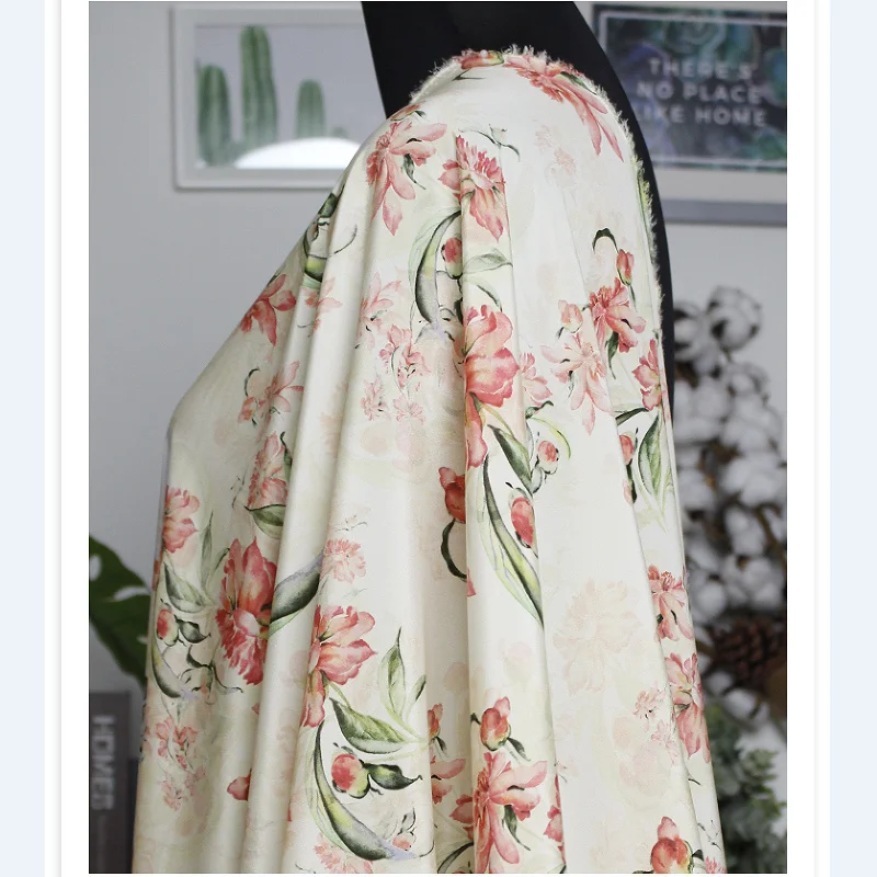 

135cm Width Silk Elastic Crepe Chine Yellow Pink Flowers Clothing Custom Fabric