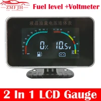 universal 2 in 1 lcd car digital alarm gauge voltmeter volt fuel gauge motorcycle fuel level sensor gauges fuel level for 1224v