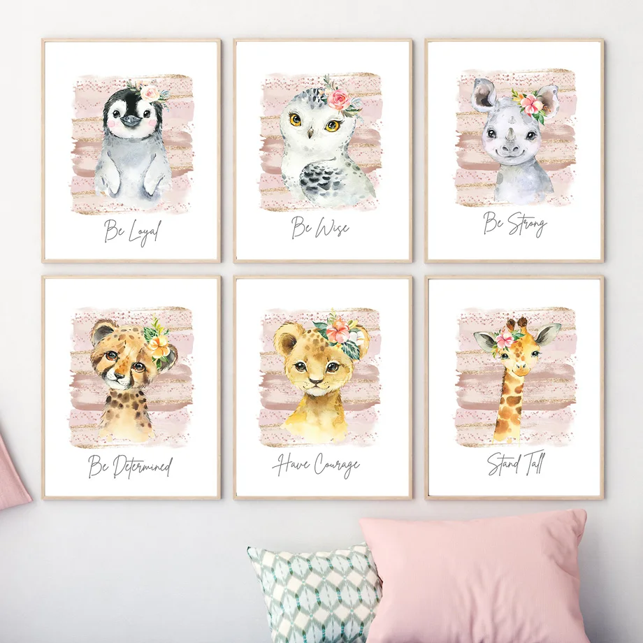 

Cartoon Animals Penguin Giraffe Rhino Elephant Nordic Style Wall Art Canvas Painting Posters And Prints Living Kids Room Decor