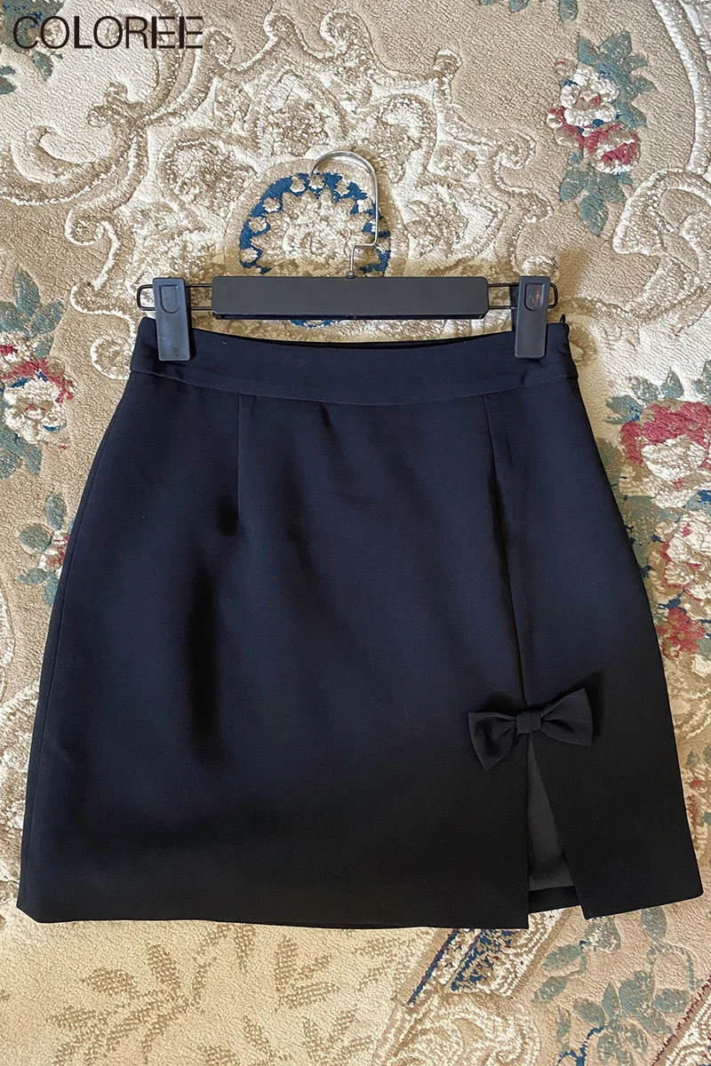 

Korean Fashion Black Skirts Womens 2021 Spring Summer Elegant Bow High Waist A-line Mini Skirt