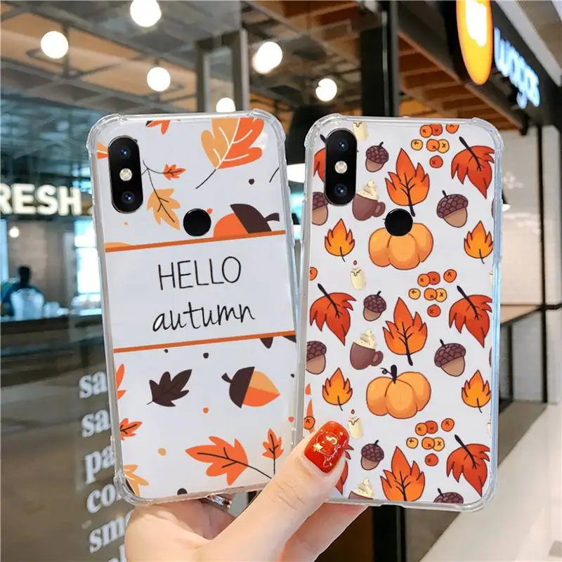 

Pumpkin autumn fall leaves Phone Case Transparent for Xiaomi cc max mix note 3 2 6 8 5 10 11 9 10 play x s se lite pro