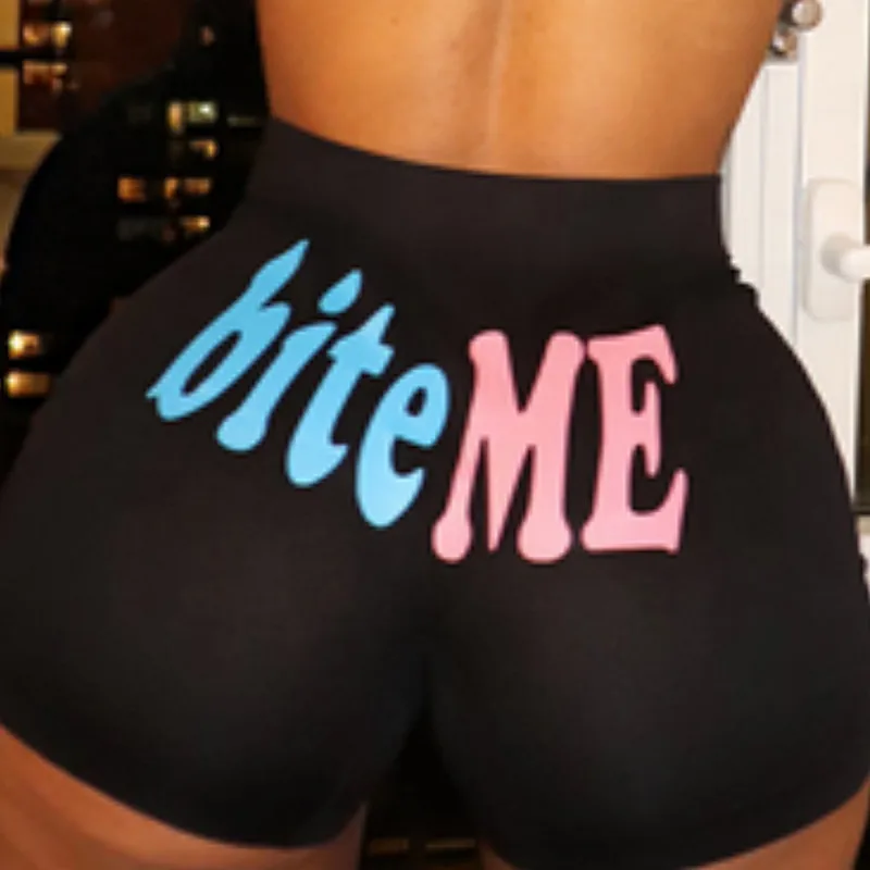 Шорты женские летние с высокой талией повседневные надписью и принтом Sim карты