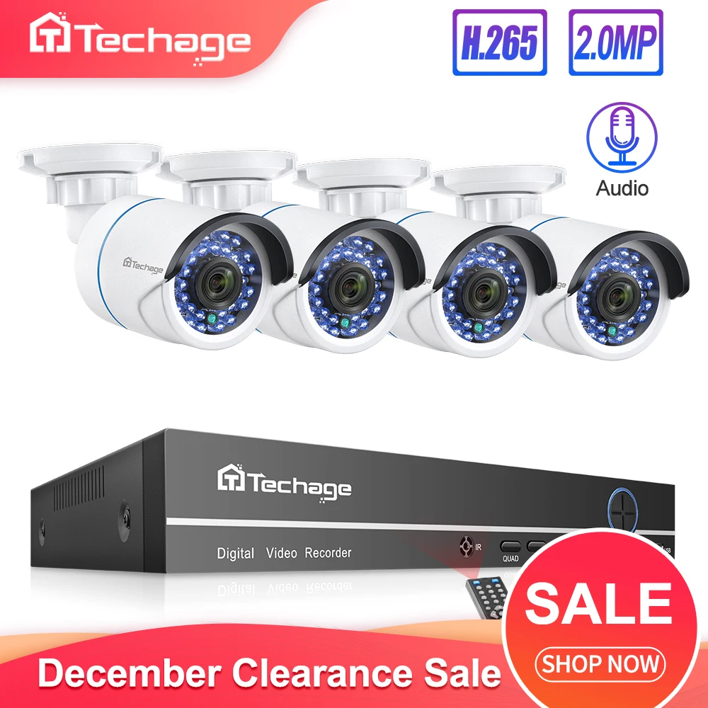 Techage H.265 8CH 1080P POE NVR комплект системы видеонаблюдения 2MP аудио ip-камера ИК Открытый P2P Onvif комплект видеонаблюдения 1 ТБ HDD