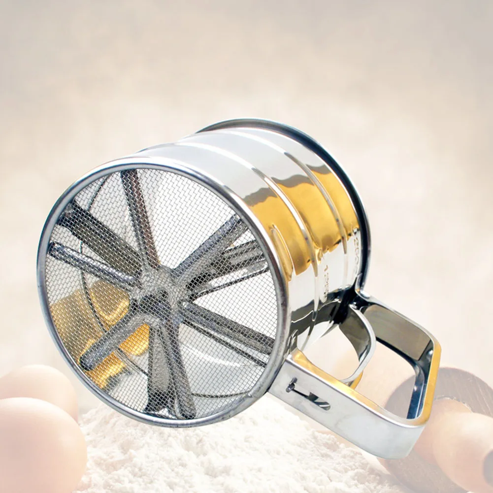 

Stainless Steel Shaker Sieve Cup Mesh Crank Flour Sifter with Measuring Scale for Flour Icing Sugar Hot Selling