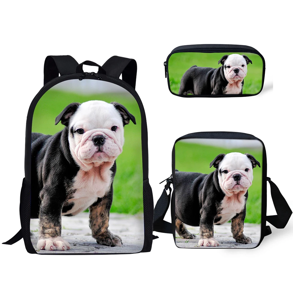 HaoYun Fashion Primary Backpack Funny Bulldogs Pattern School Bags Cute Animal Design 3PC/Set Students Back to School Bags