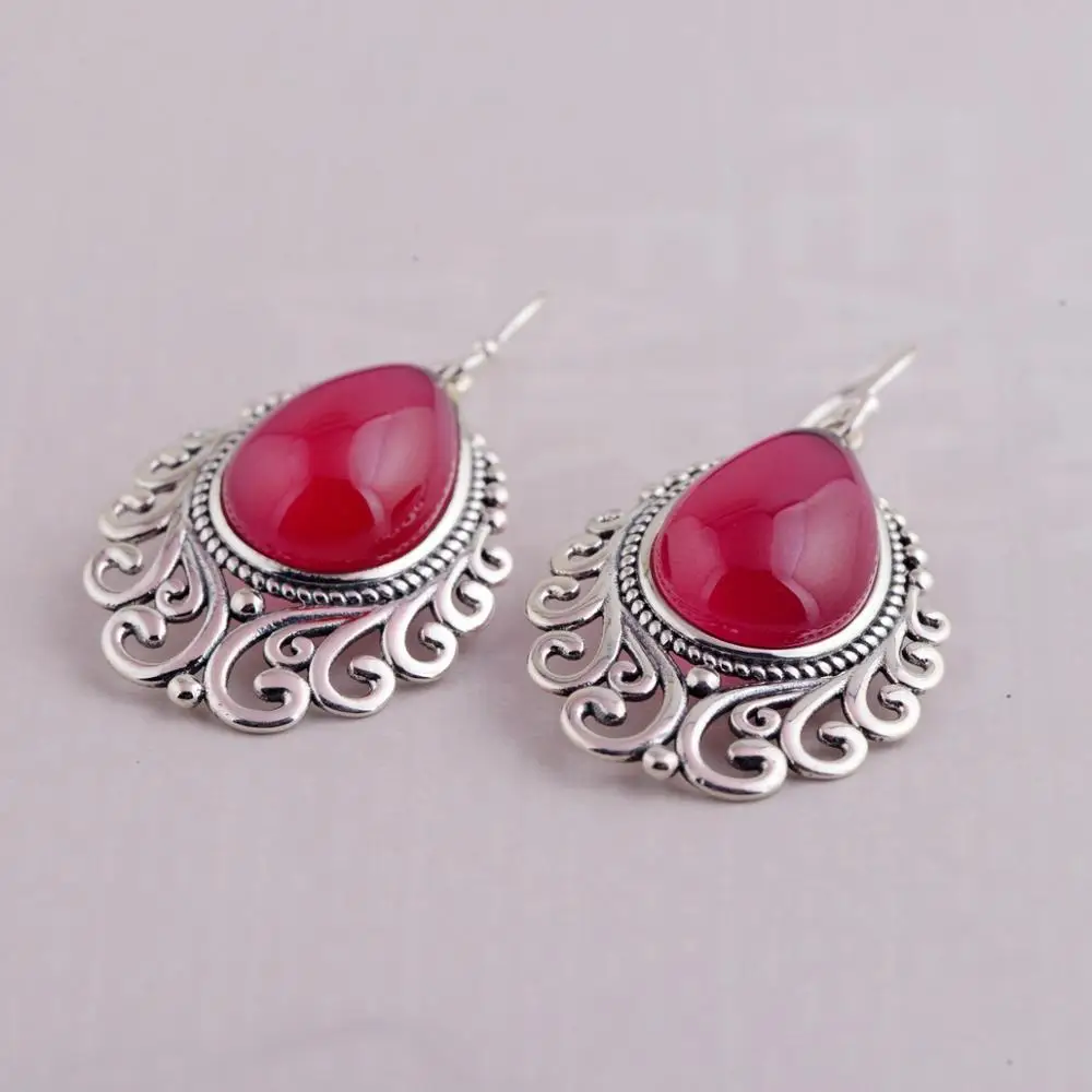 S925 Серебряные серьги ювелирные изделия Красный Корунд серебряные | Украшения и