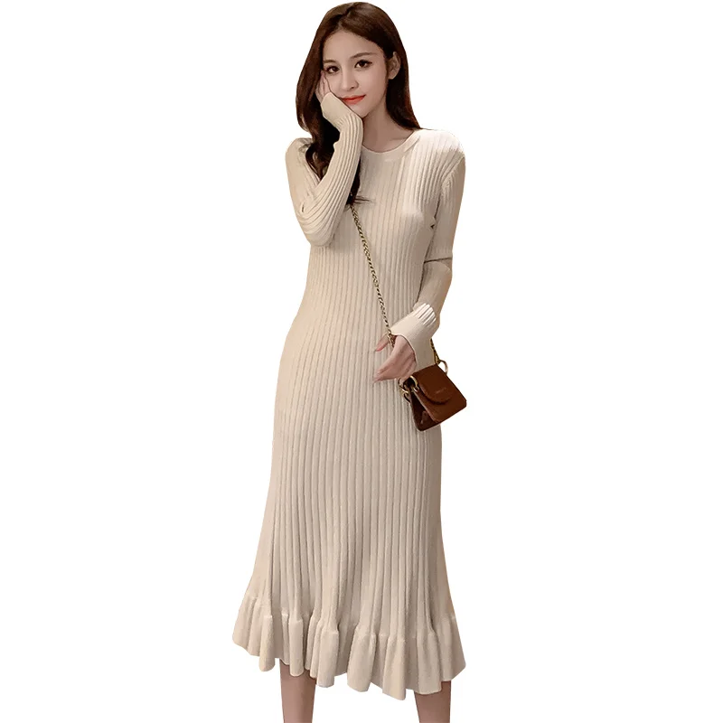 

Make French wen wan knitting dress to restore ancient ways cultivate one's morality show thin falbala dress pure color render sw