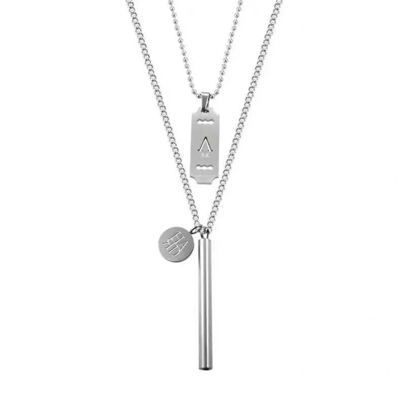 

POTCET Unisex Stainless Steel Double Round Brand Titanium Steel Necklace Pendant Geometric Fashion Hip Hop Party Jewelry