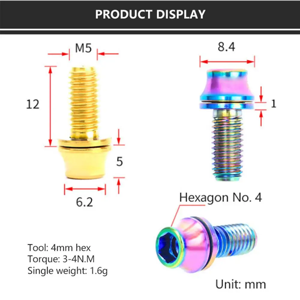 

2PCS M5*12MM Bicycle Dera Water Bottle Cage Fixing Bolts Titanium Alloy Screw With Washer for Cycling Cycling Accessories