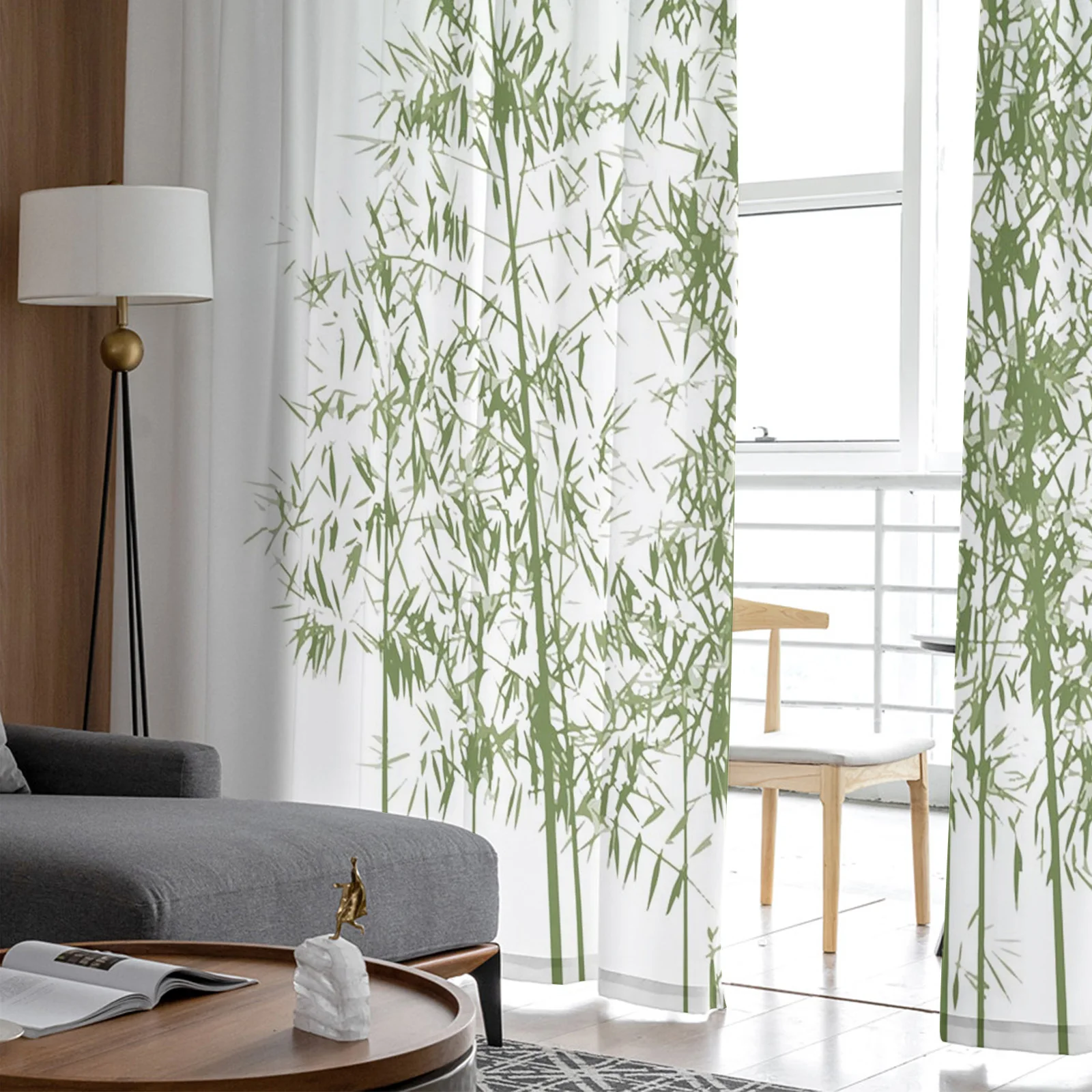 Прозрачные Занавески с зелеными бамбуковыми чернилами для девочек детей спальни