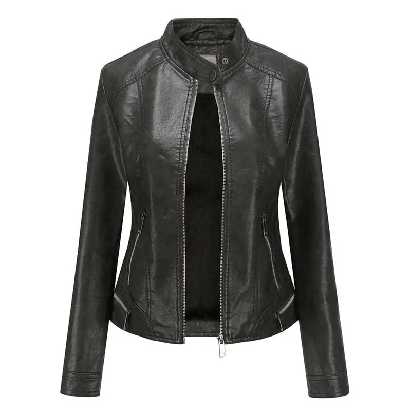 2021 Autumn Winter Faux Leather Jackets Women Long Sleeve Plus Velvet Zipper Leather Blazer Female Oversized Outerwear Wild
