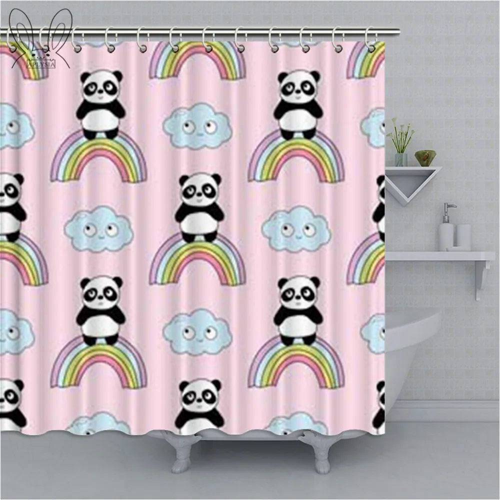 

Aplysia Funny Children'S Pattern with Pandas Shower Curtain Polyester Fabric Bathroom Shower Curtain Set with Hooks Home Decor