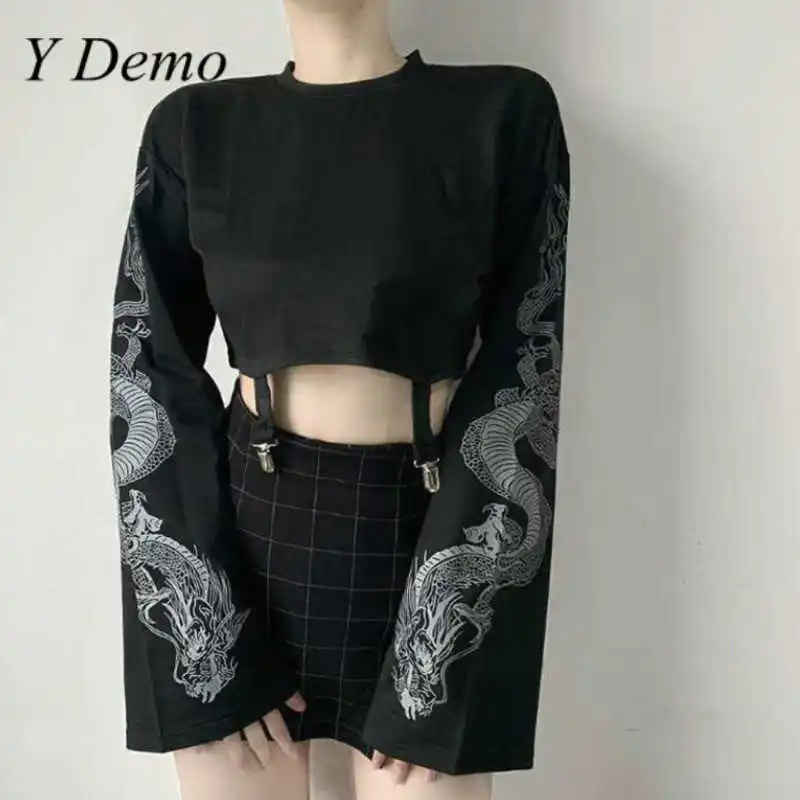 Женская футболка с круглым вырезом Y Demo Готическая Футболка принтом дракона