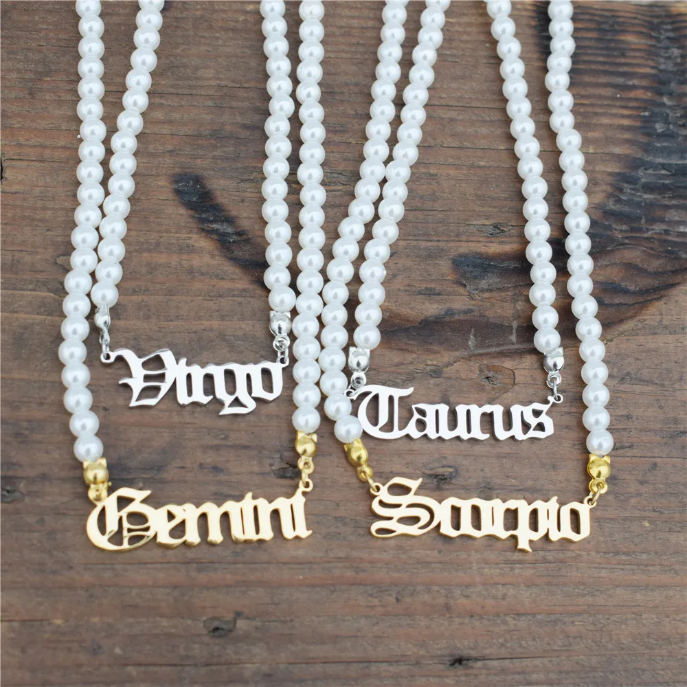 Ожерелье женское с имитацией жемчуга чокер золотистого цвета надписью аквариус