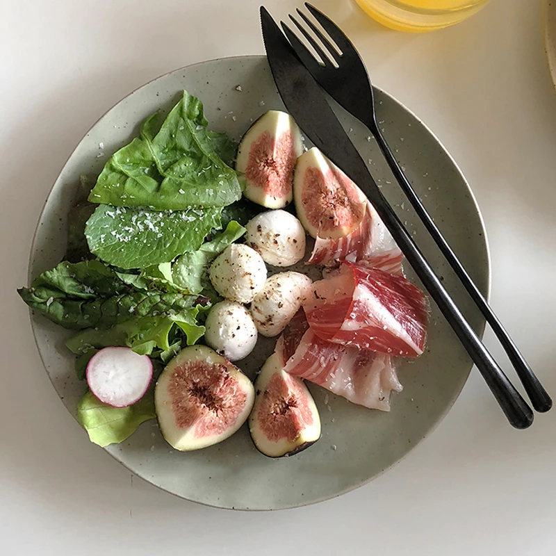 Ретро черный 304 набор посуды из нержавеющей стали наборы столовых приборов