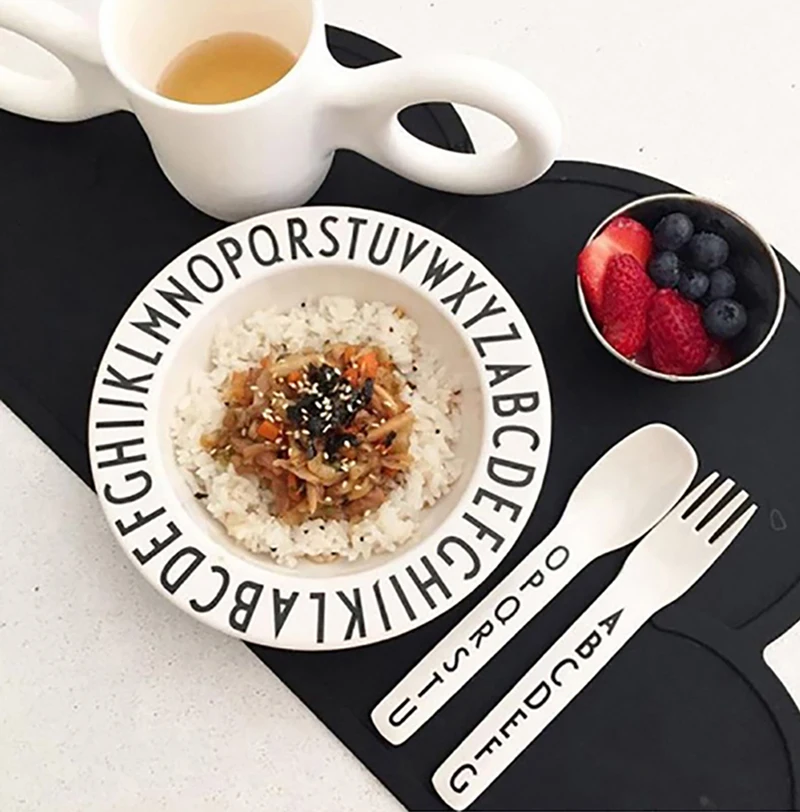 Children's Alphabet Plate Baby Anti-fall Dishes Number Letter Tray Food Supplement Training Triangle Rectangle Tableware 1258